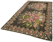 Handmade Wool Rug – Black Floral Vintage Area Rug With Soft Wool Texture 5'7''x10'1''