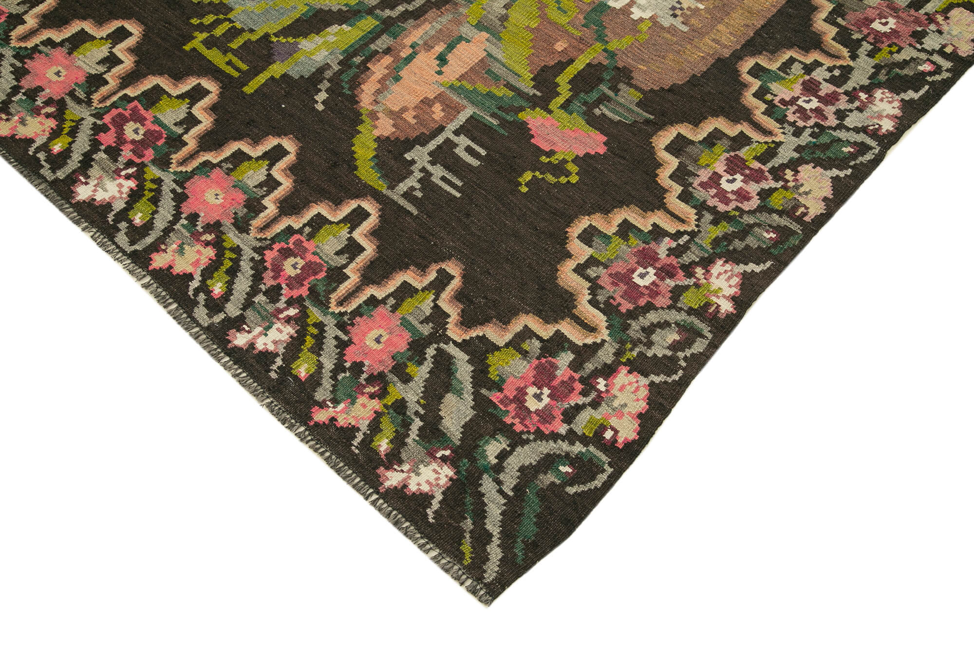 Handmade Wool Rug – Black Floral Vintage Area Rug With Soft Wool Texture 5'7''x10'1''