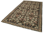 Handmade Wool Area Rug – Black Floral Vintage Carpet With Cotton Goat Hair Blend 5'10"x11'9"
