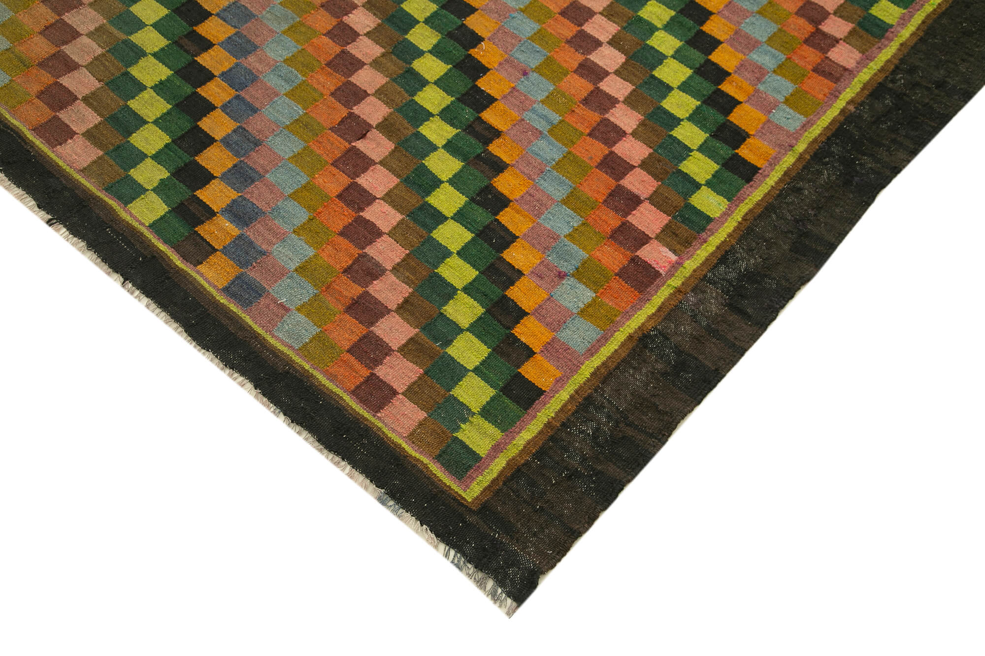 Handmade Wool Rug – Vintage Black Floral Rug, Cotton Wool Blend, 6'10'' x 12'7''