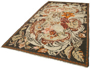 Handmade Wool Rug – Vintage Area Rug With Black Floral Design, Cotton Wool Carpet