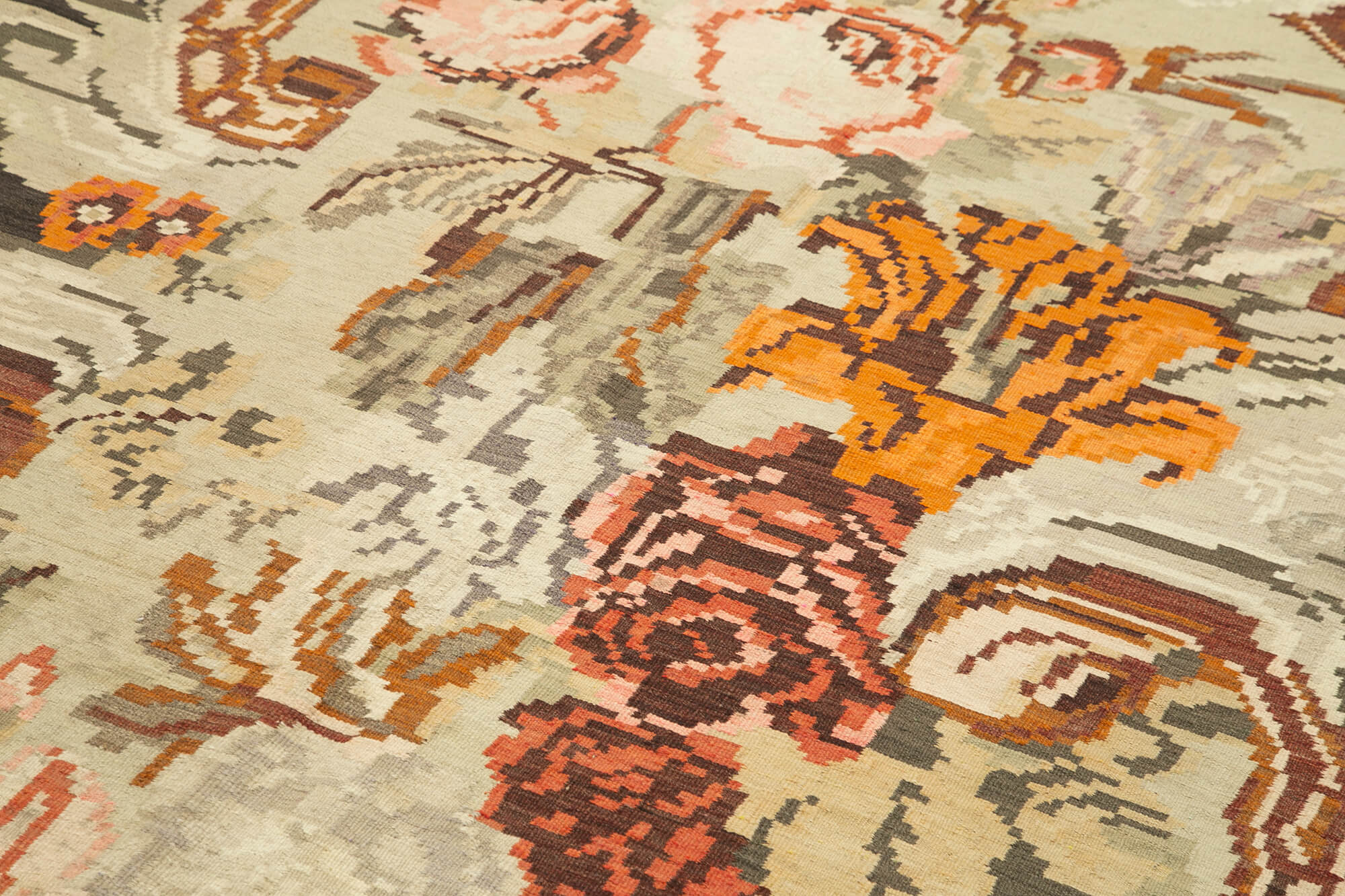 Handmade Wool Rug – Vintage Area Rug With Black Floral Design, Cotton Wool Carpet