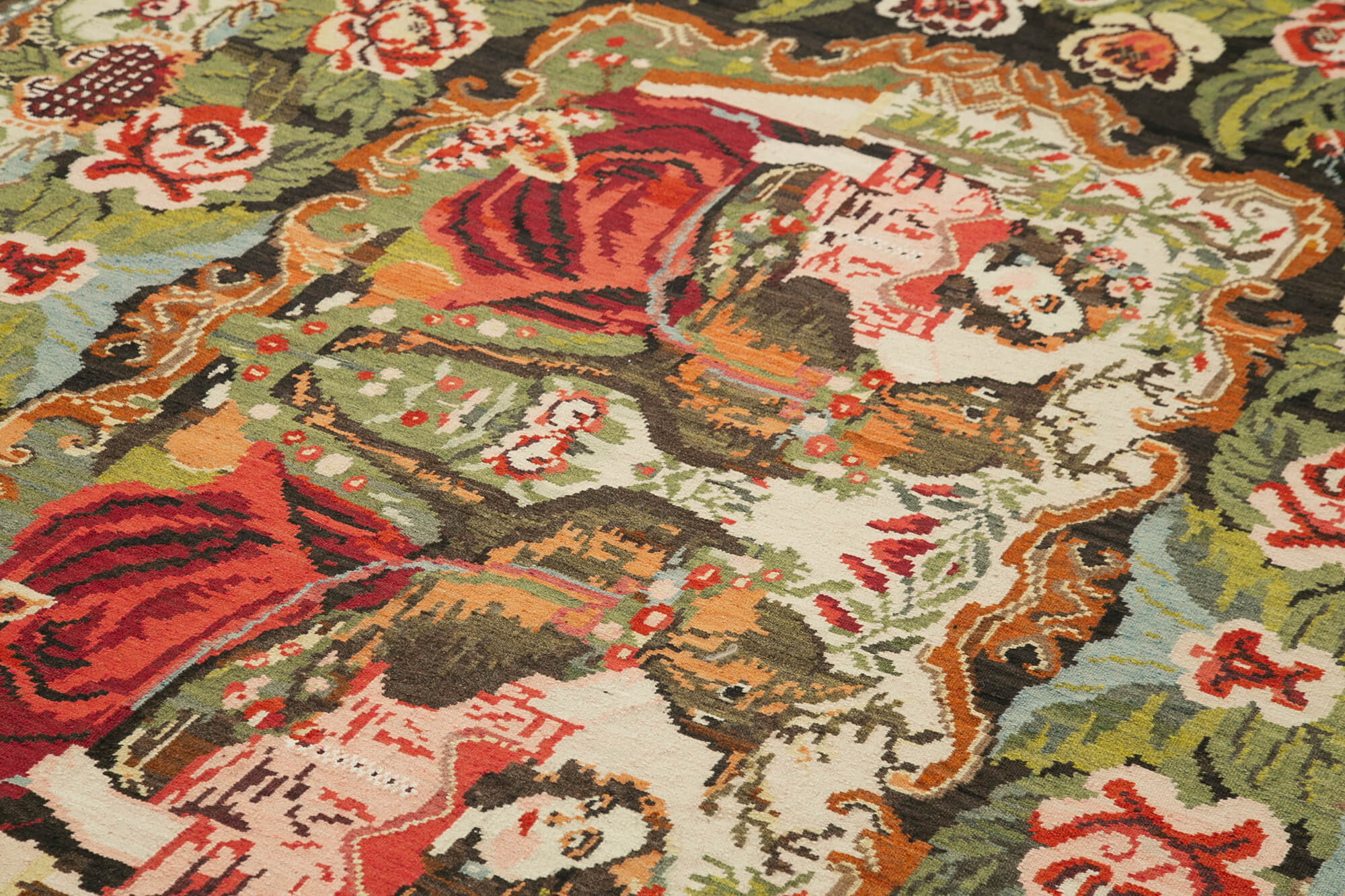 Handmade Wool Rug - Moldovian Black Floral Vintage Area Rug 6'4'' x 11'2''