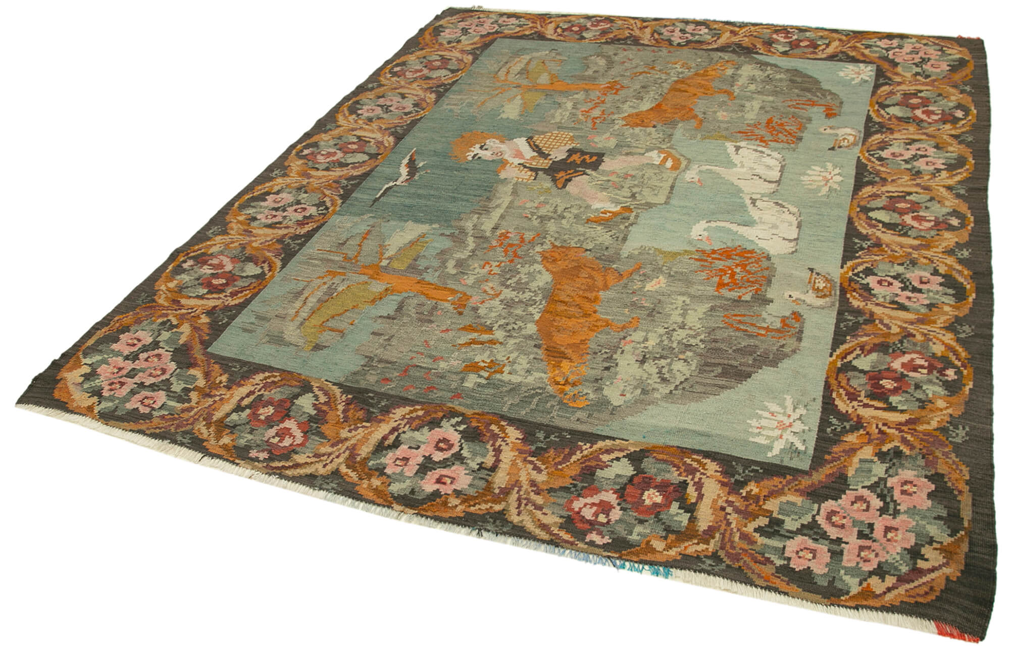 Handmade Wool Area Rug – Brown Vintage Carpet Floral Cotton Rug 6x8 Feet