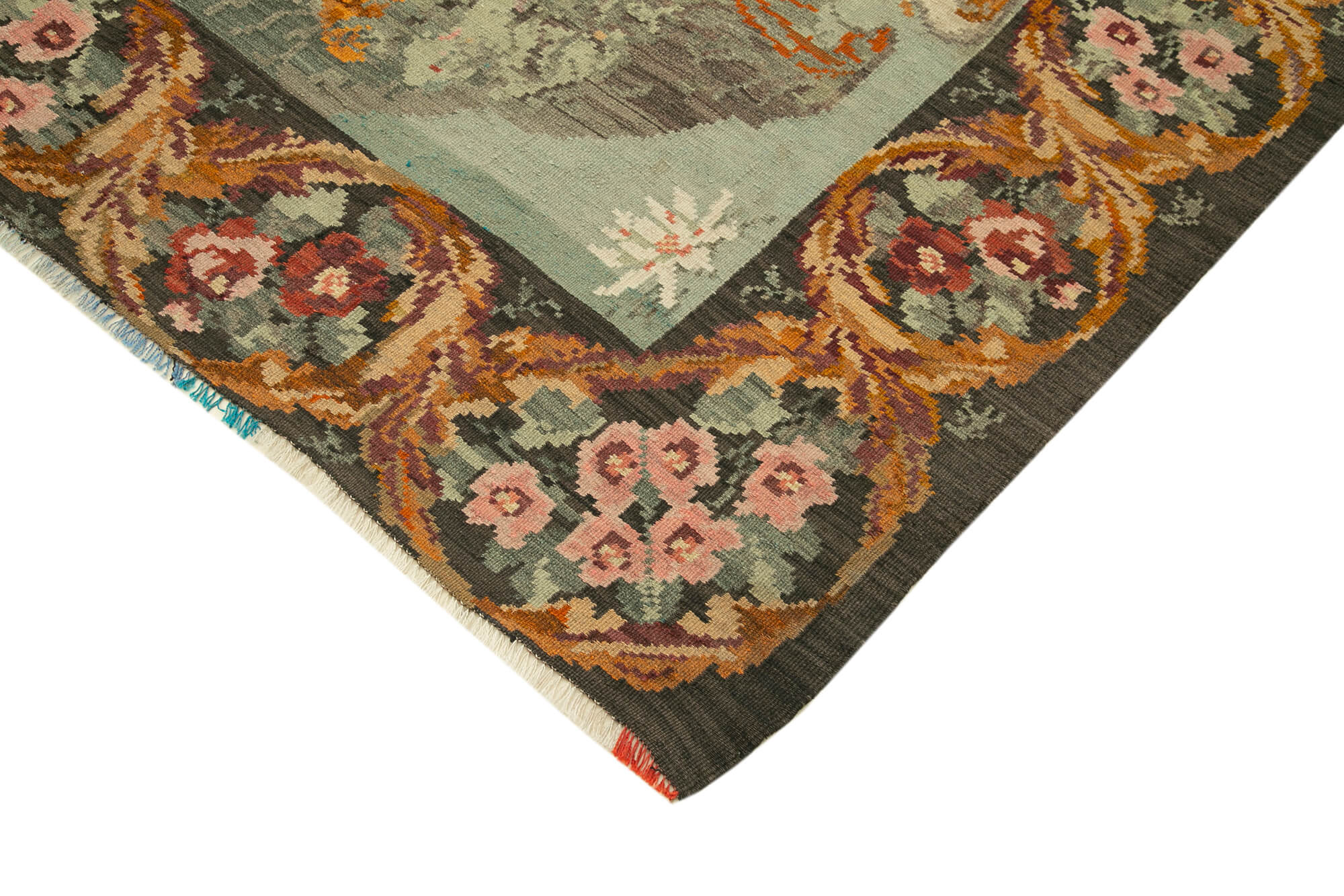 Handmade Wool Area Rug – Brown Vintage Carpet Floral Cotton Rug 6x8 Feet