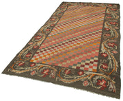 Handmade Wool Rug - Brown Floral Carpet With Soft Wool Texture | 5'3" x 10'0"