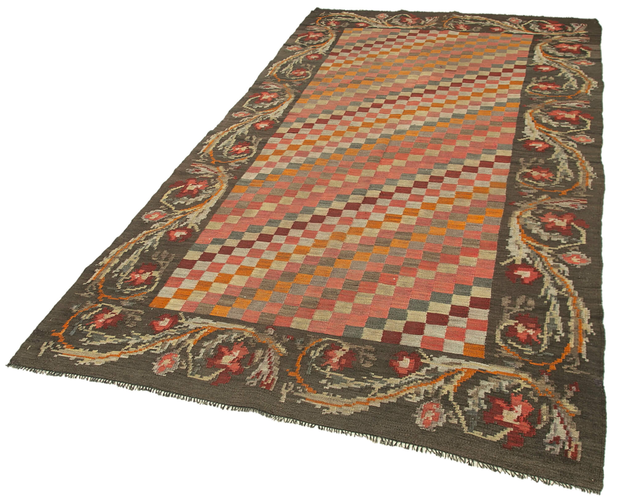 Handmade Wool Rug - Brown Floral Carpet With Soft Wool Texture | 5'3" x 10'0"