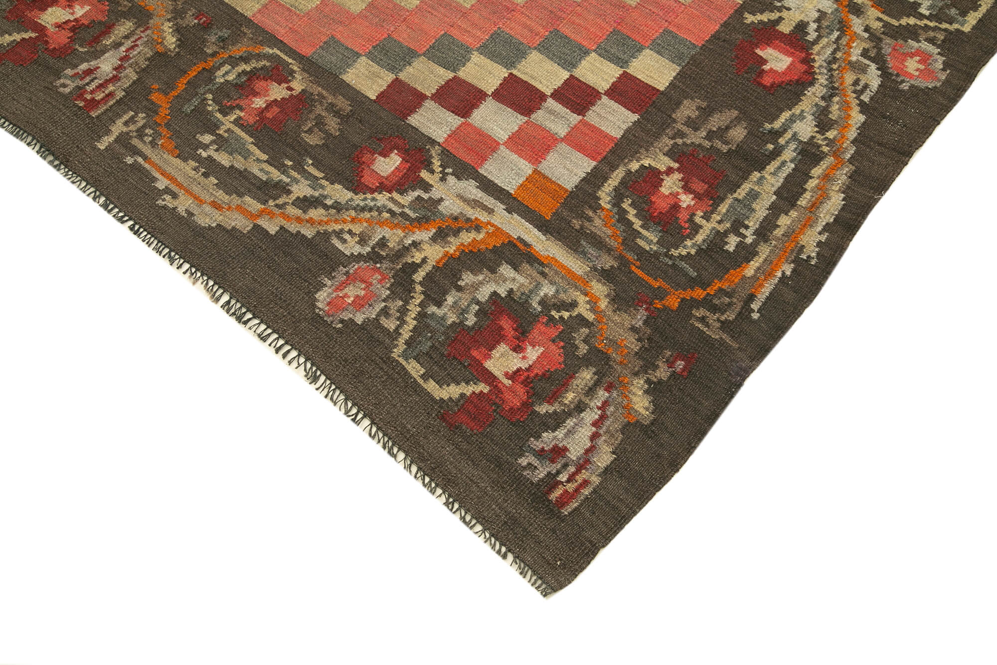 Handmade Wool Rug - Brown Floral Carpet With Soft Wool Texture | 5'3" x 10'0"