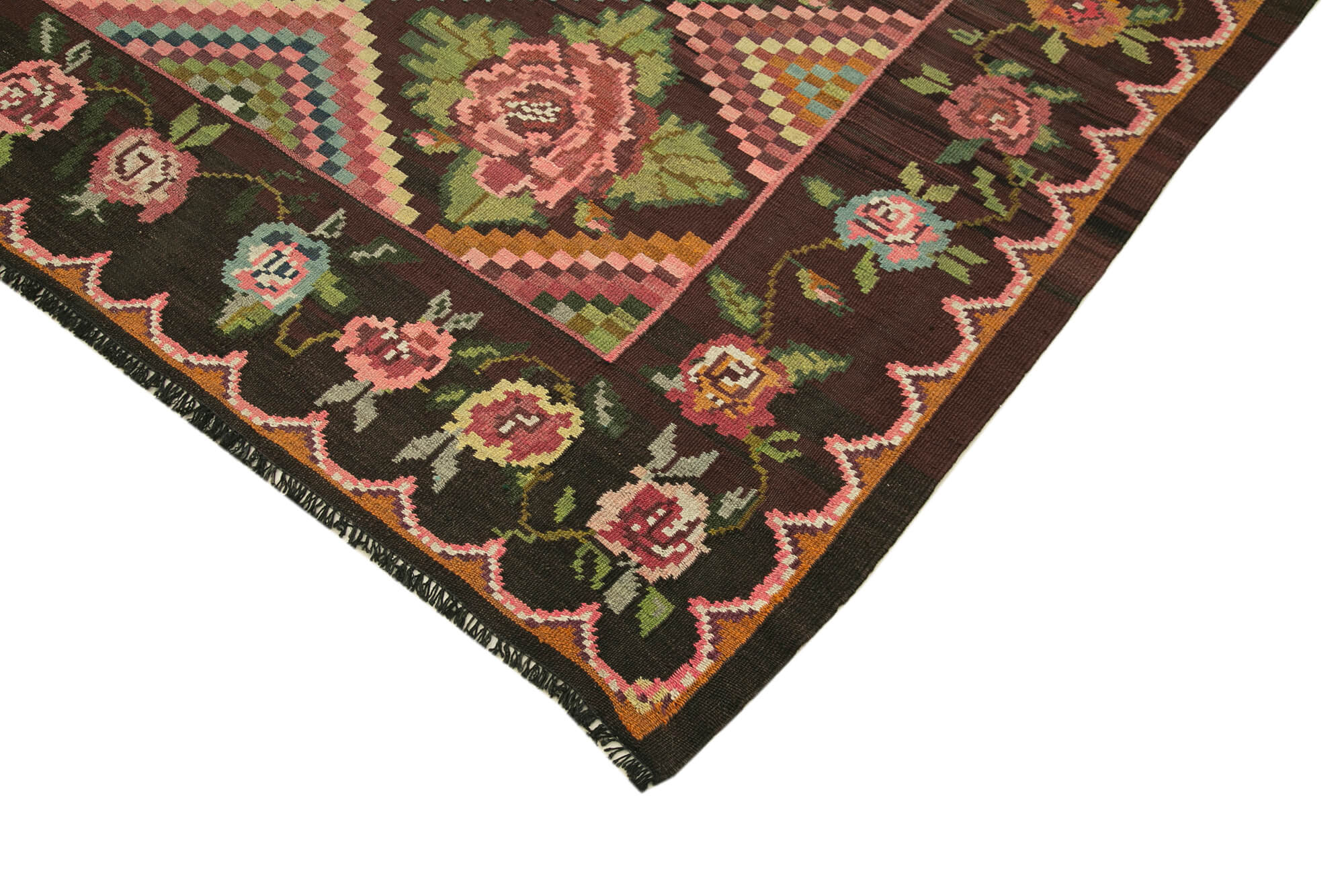 Handmade Wool Rug - Moldovian Style Carpet | Black Floral Design, Cotton Wool Blend