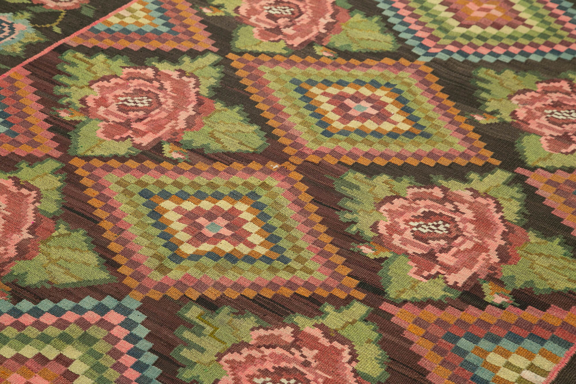 Handmade Wool Rug - Moldovian Style Carpet | Black Floral Design, Cotton Wool Blend