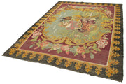 Handmade Wool Rug - Moldovian Black Floral Cotton Wool Blend 6'3''x8'6'' Vintage Area Rug