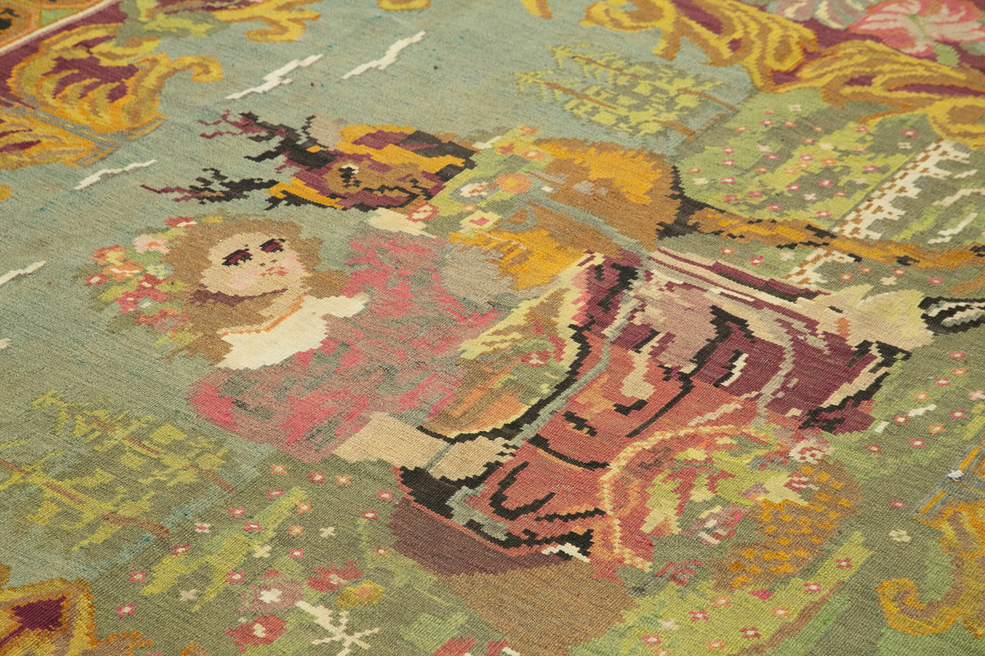 Handmade Wool Rug - Moldovian Black Floral Cotton Wool Blend 6'3''x8'6'' Vintage Area Rug