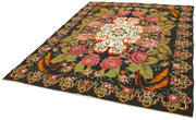 Handmade Wool Rug - Moldovian Black Floral Design | Hand Knotted Cotton Wool Carpet