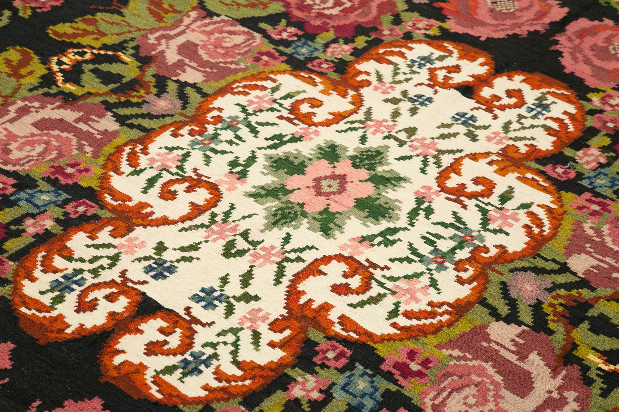 Handmade Wool Rug - Moldovian Black Floral Design | Hand Knotted Cotton Wool Carpet