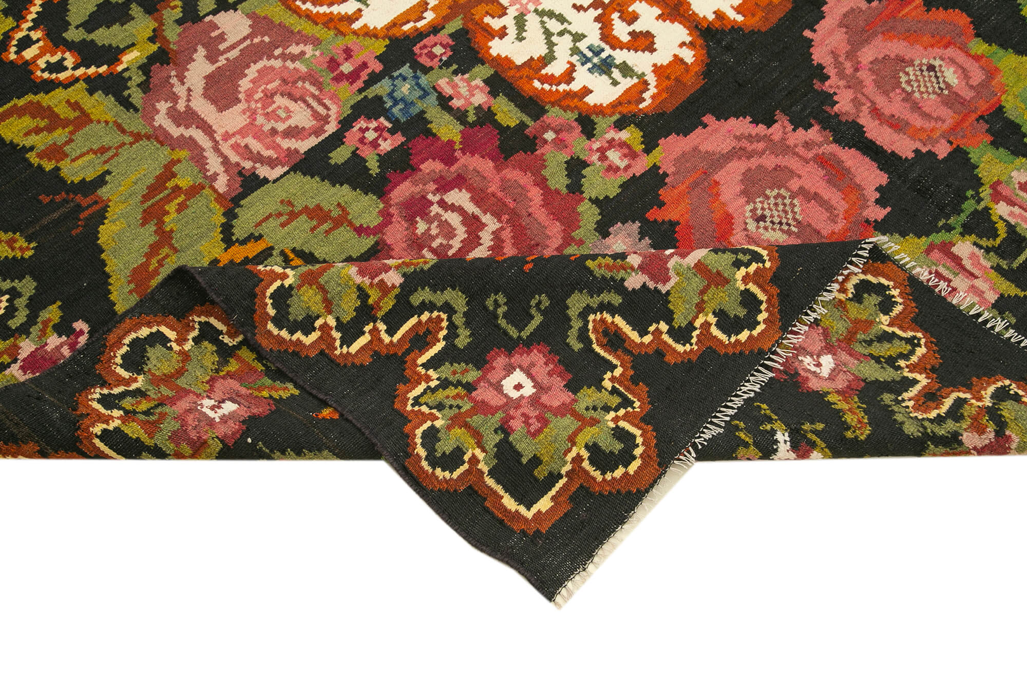 Handmade Wool Rug - Moldovian Black Floral Design | Hand Knotted Cotton Wool Carpet