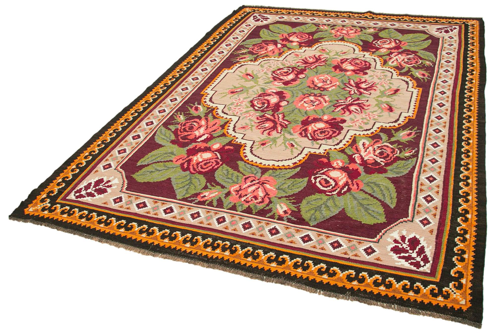 Handmade Wool Rug | Ornate Floral Pattern Cotton Wool Blend Rug 6x9 Feet
