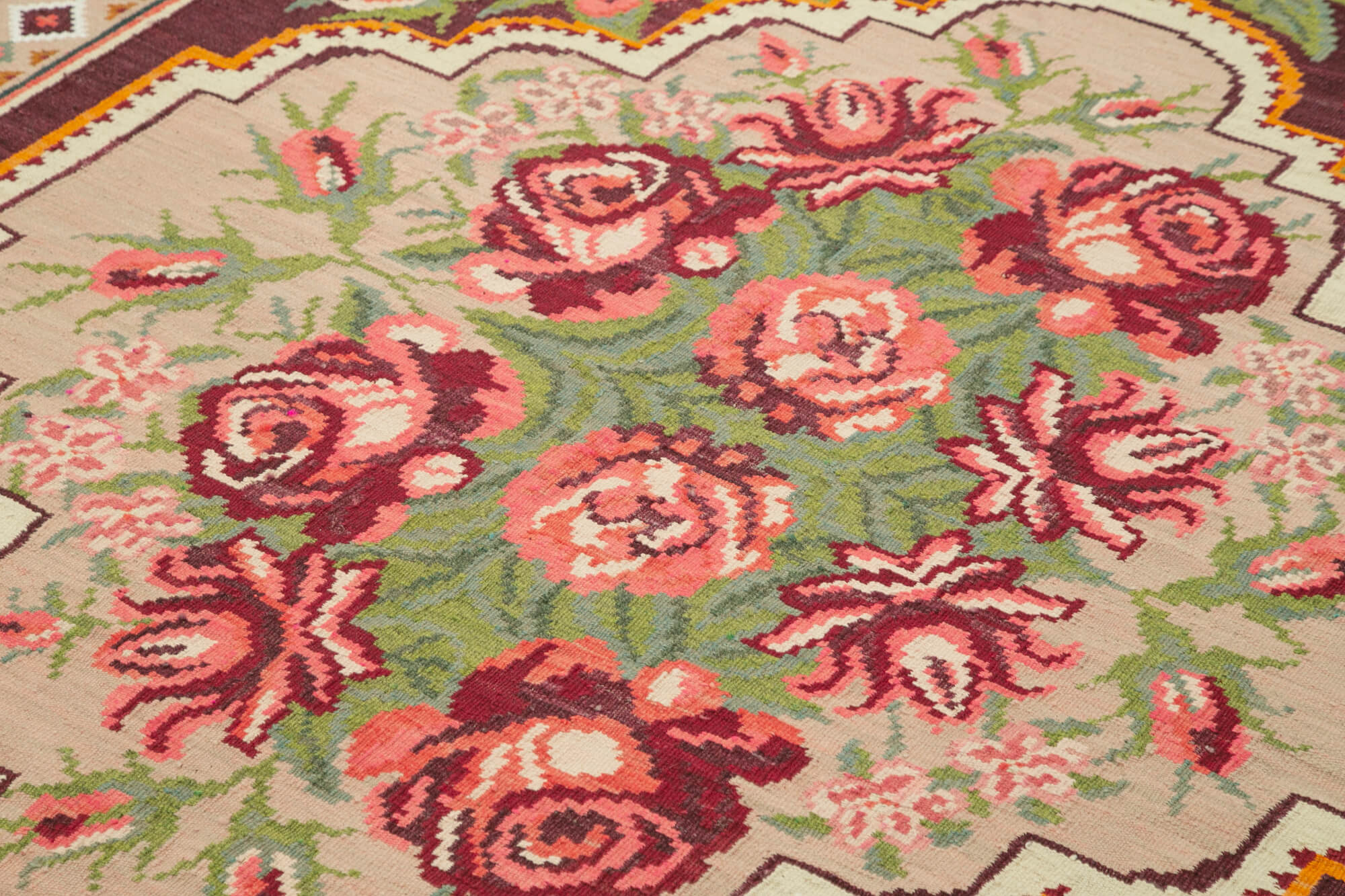 Handmade Wool Rug | Ornate Floral Pattern Cotton Wool Blend Rug 6x9 Feet