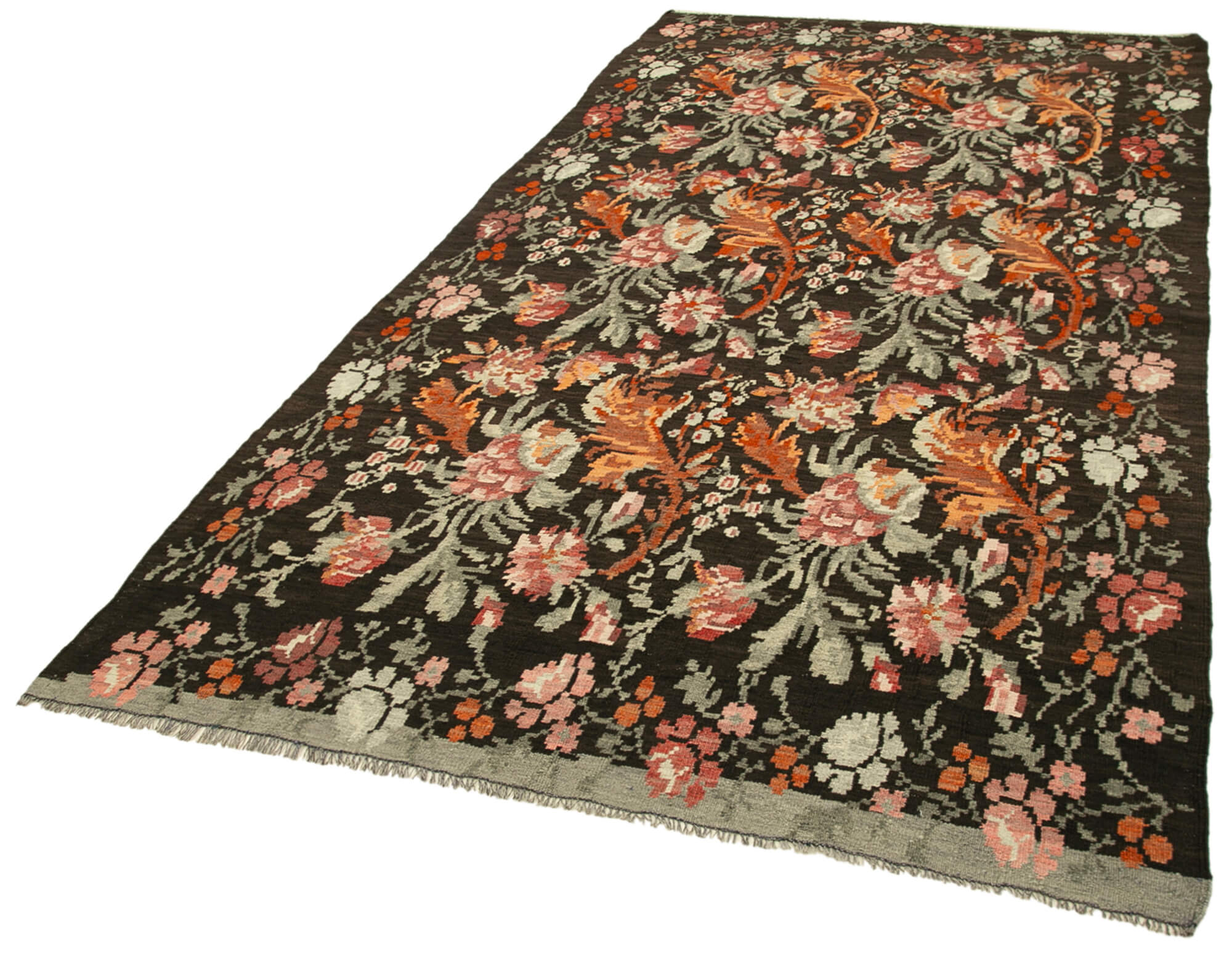 Handmade Wool Area Rug – Vintage Handwoven Carpet With Ornate Floral Design