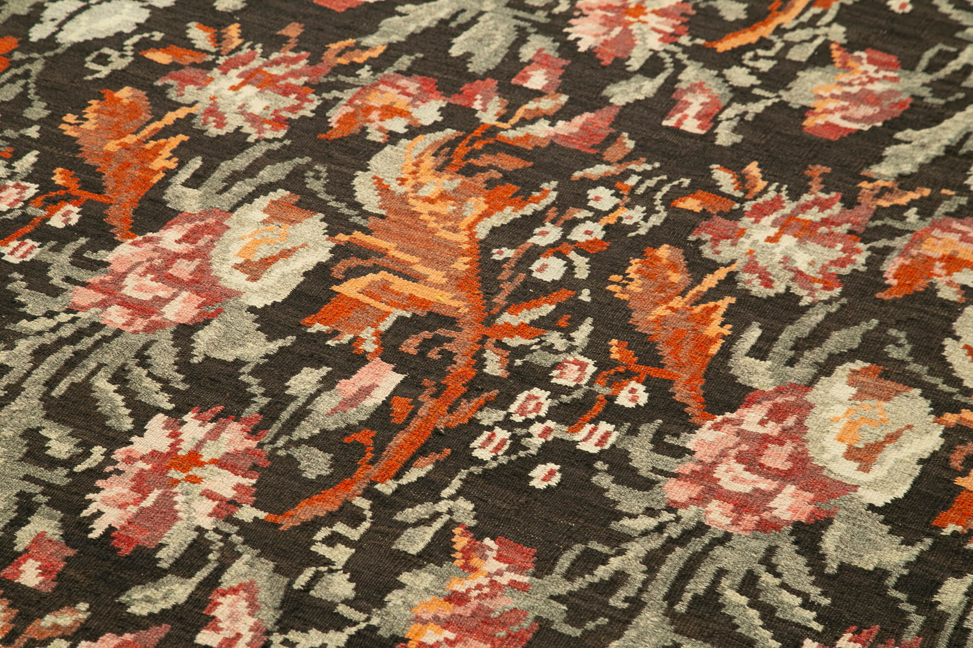 Handmade Wool Area Rug – Vintage Handwoven Carpet With Ornate Floral Design
