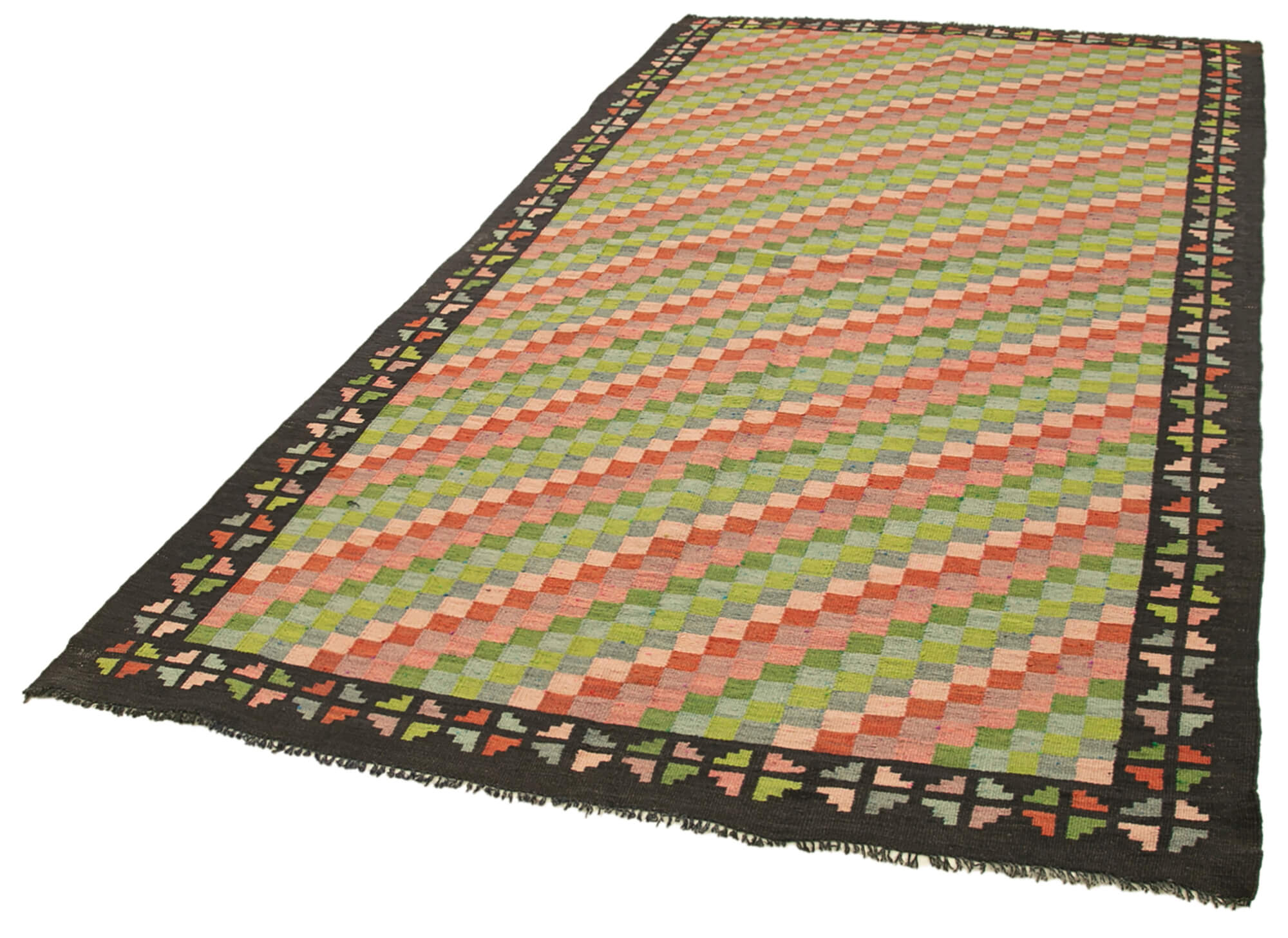 Handmade Wool Rug - Moldovian Black Floral Cotton Wool Blend Carpet 5'3''x10'5''