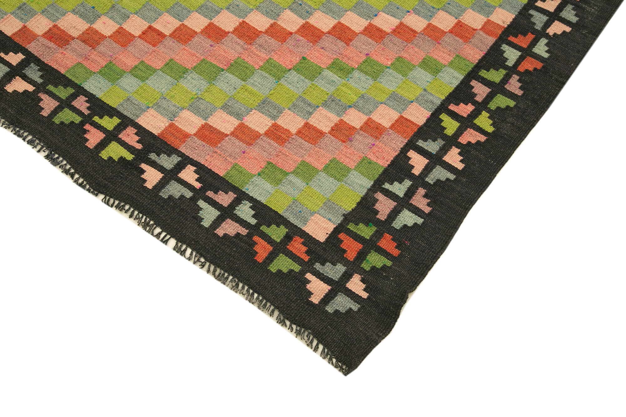 Handmade Wool Rug - Moldovian Black Floral Cotton Wool Blend Carpet 5'3''x10'5''