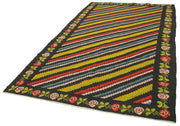 Handmade Wool Rug - Vintage Area Rug With Black Floral Pattern | Cotton Wool Blend