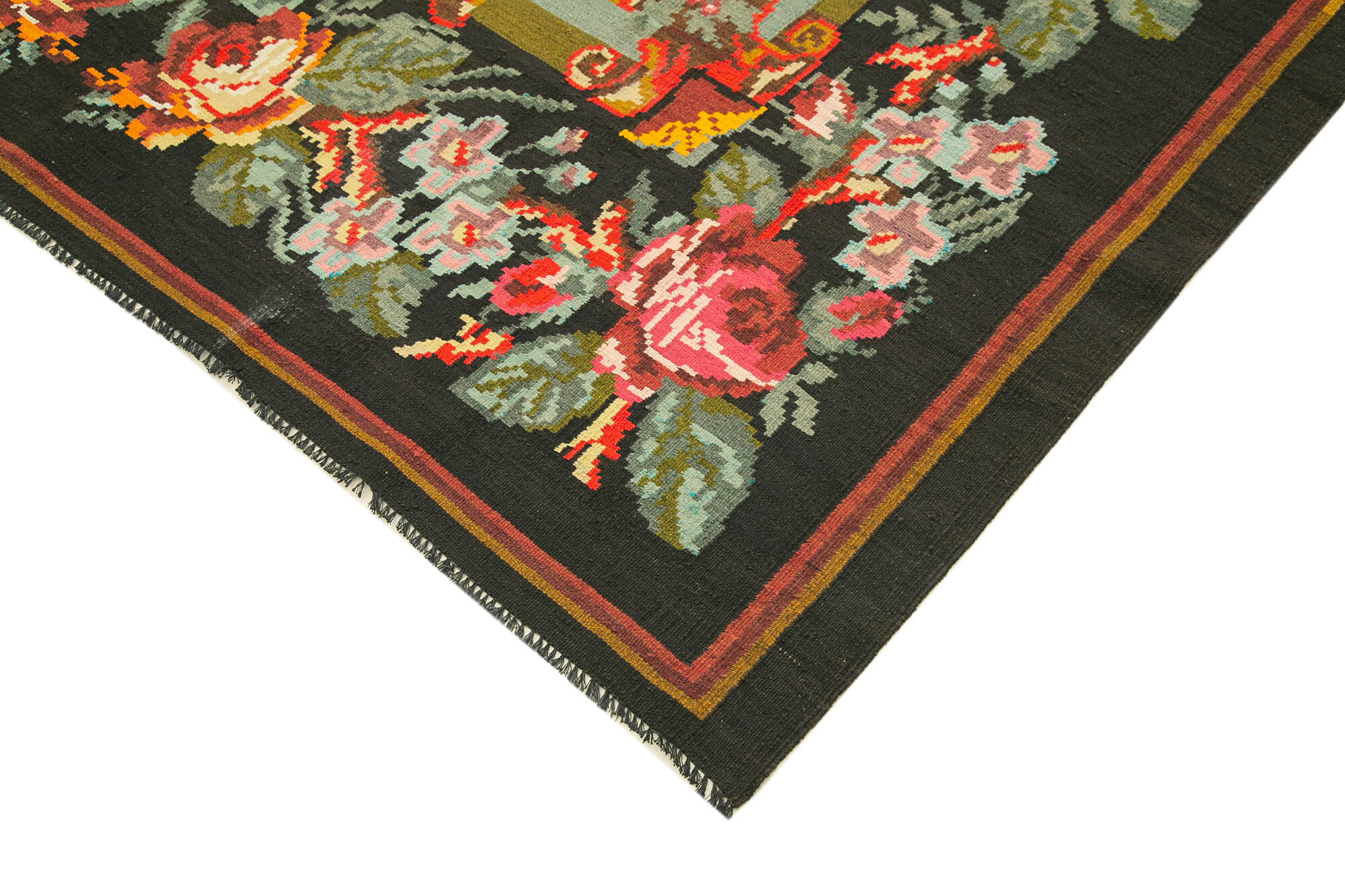 Handmade Wool Rug – Vintage Area Rug With Ornate Floral Design, 7'2'' x 11'1''