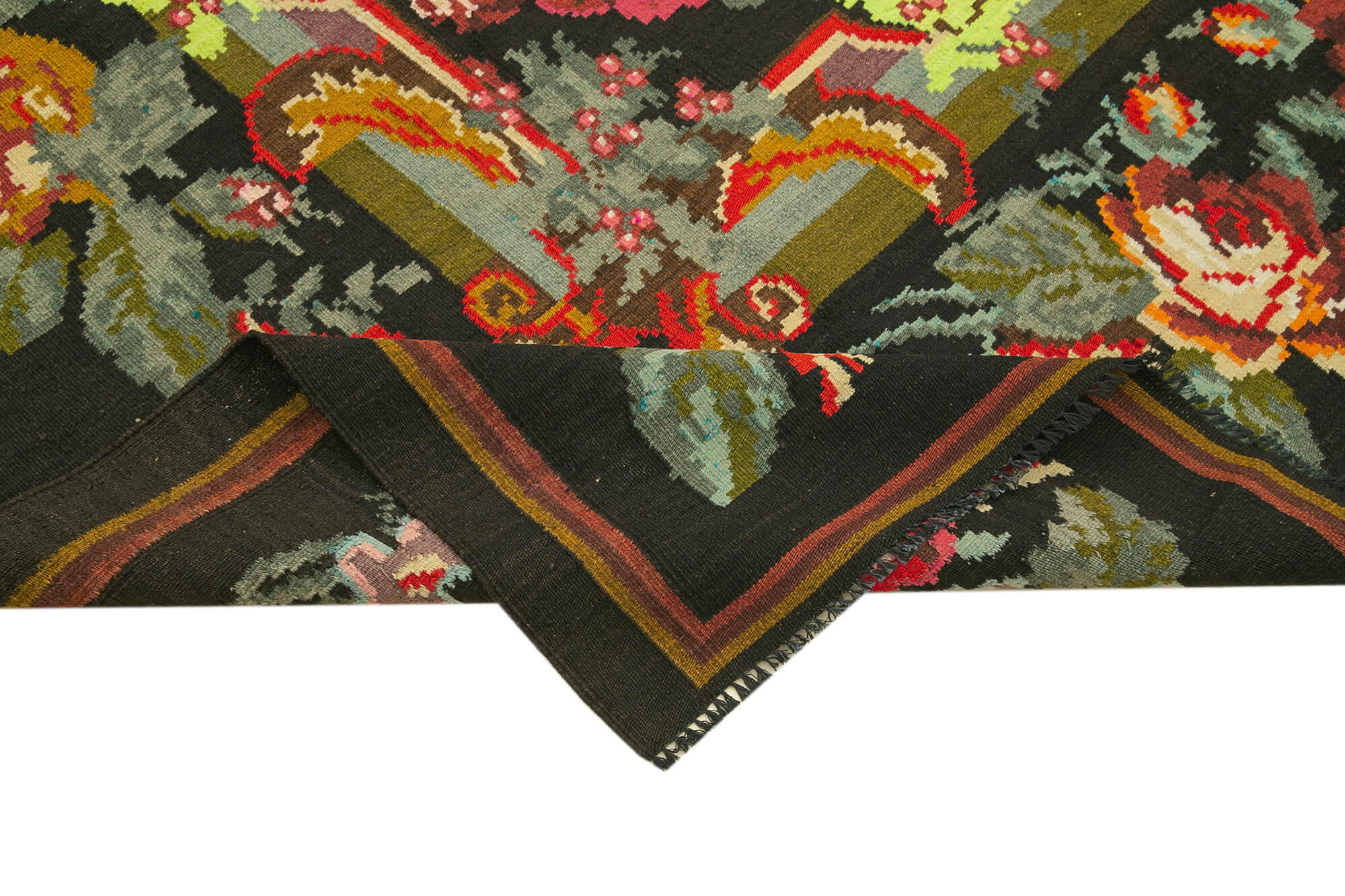 Handmade Wool Rug – Vintage Area Rug With Ornate Floral Design, 7'2'' x 11'1''