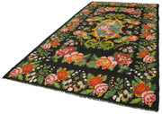 Handmade Wool Area Rug | Black Floral Rug, Hand Woven Carpet 6'7'' x 13'3''