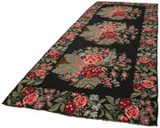 Handmade Wool Area Rug – Moldovian Black Floral Cotton Goat Hair Wool Rug 5'3''x14'3''