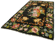 Handmade Wool Rug – Black Floral Vintage Area Rug 6'1'' x 11'8'' | Natural Wool Carpet