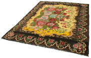 Handmade Wool Area Rug – Vintage Hand Woven Floral Brown Carpet 6x8 Feet