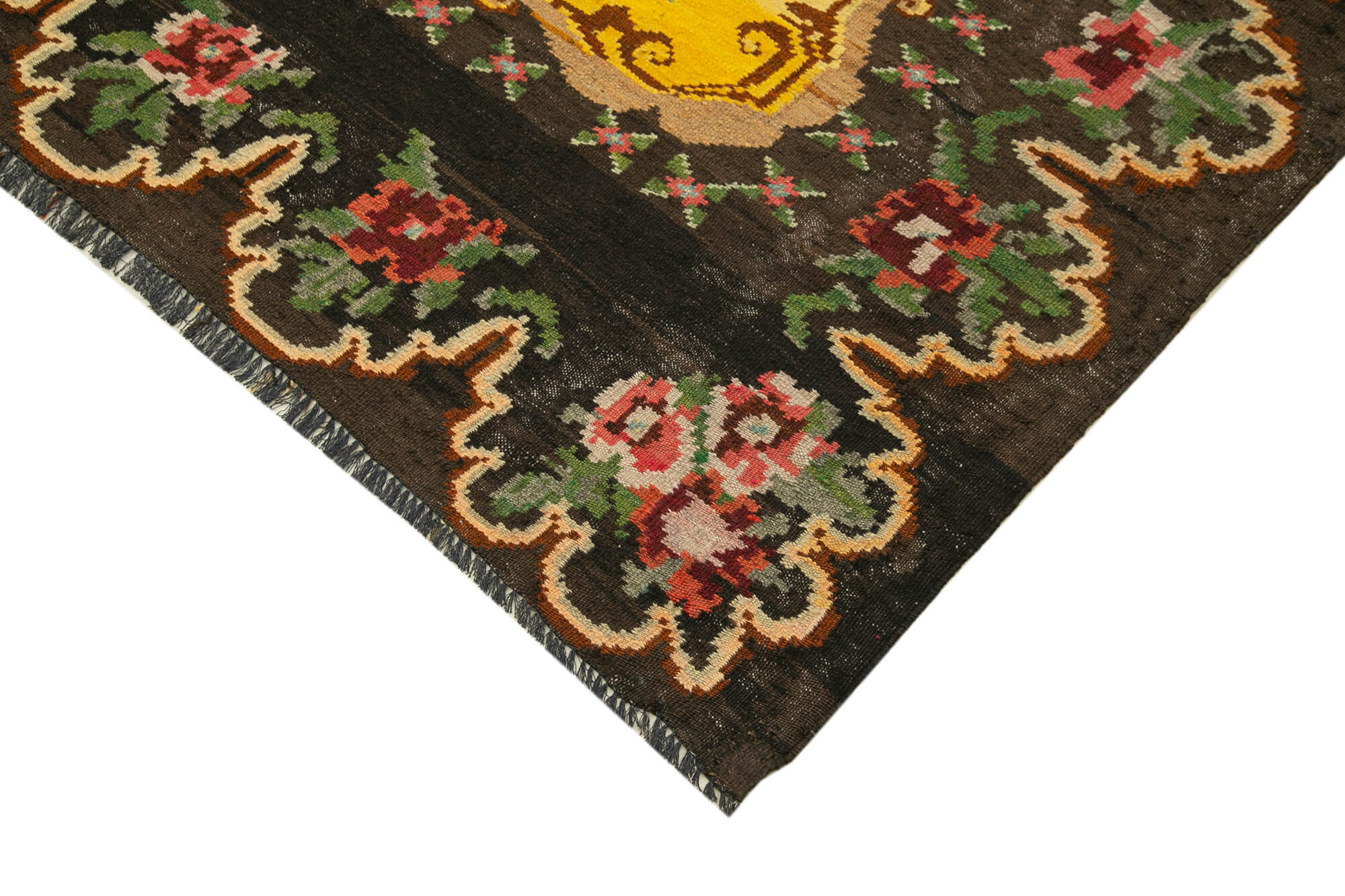 Handmade Wool Area Rug – Vintage Hand Woven Floral Brown Carpet 6x8 Feet
