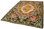 Handmade Wool Area Rug | Hand Woven Rug with Black Floral Pattern, Goat Hair Carpet 6'7''x10'