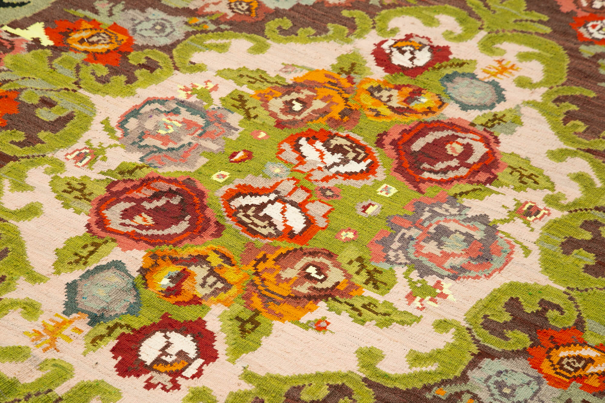 Handmade Wool Area Rug | Hand Woven Rug with Black Floral Pattern, Goat Hair Carpet 6'7''x10'