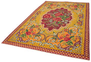 Handmade Wool Area Rug - Moldovian Yellow Floral Cotton Wool Blend Carpet 6'2''x9'7''
