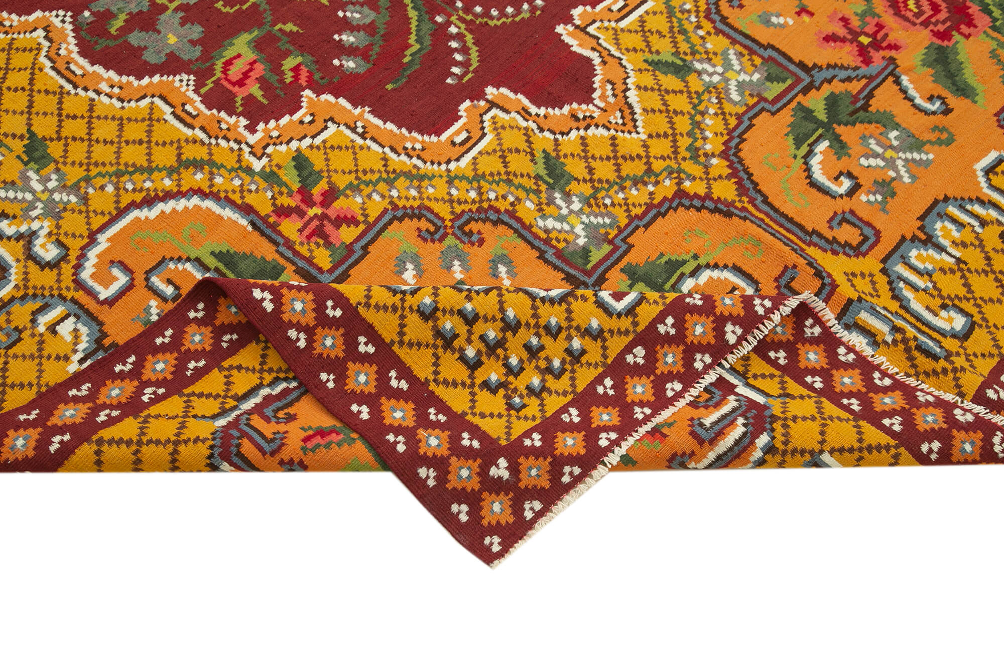 Handmade Wool Area Rug - Moldovian Yellow Floral Cotton Wool Blend Carpet 6'2''x9'7''