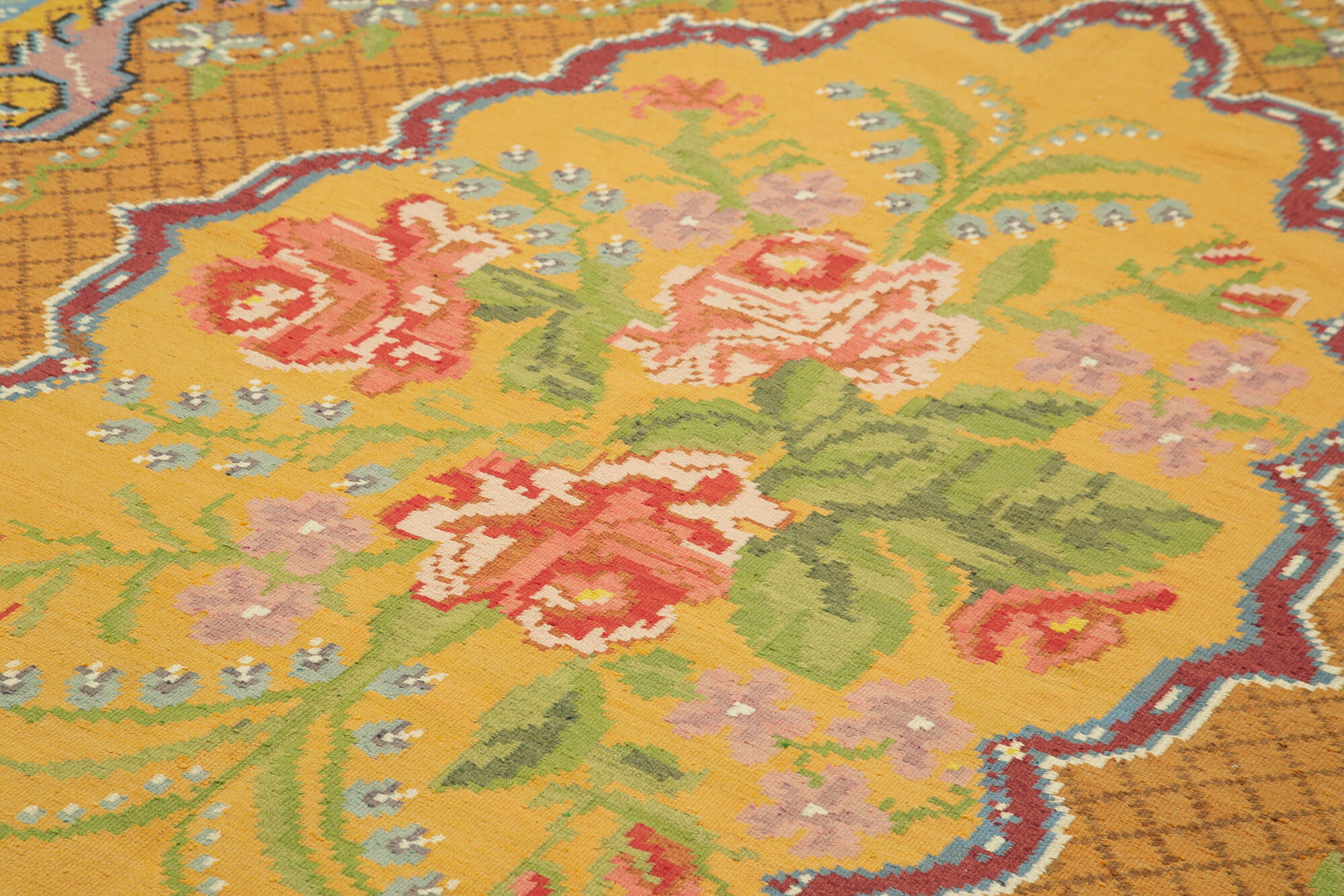 Handmade Wool Area Rug – Vintage Floral Rug with Yellow Floral Design | Cotton Wool Carpet