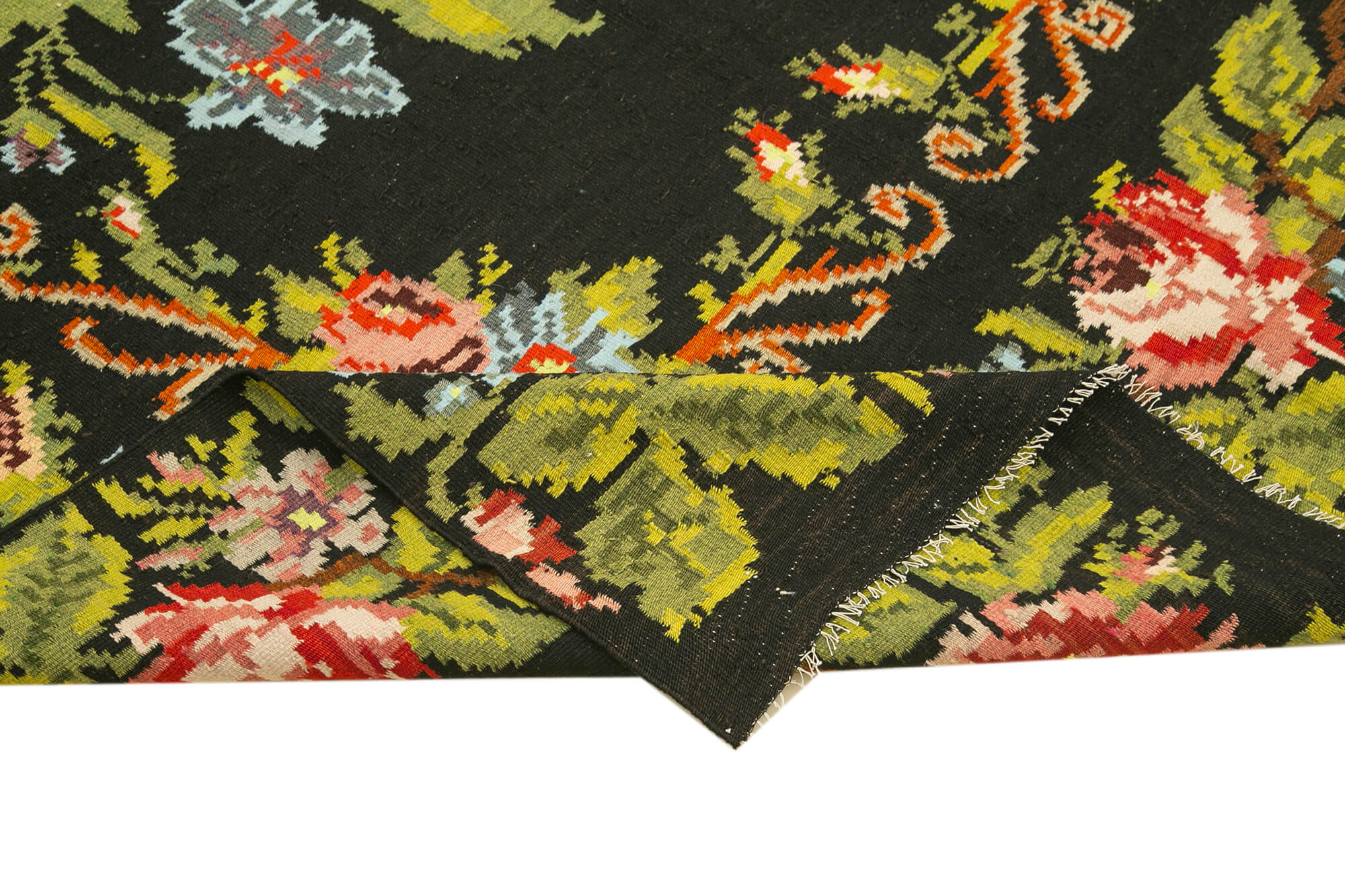 Handmade Wool Rug – Moldovian Floral Black Rug | Cotton Wool Blend Carpet 5'8''x10'2''