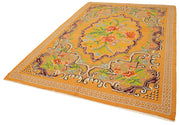 Handmade Wool Area Rug – Vintage Handwoven Floral Yellow Rug 6'7''x9'10''
