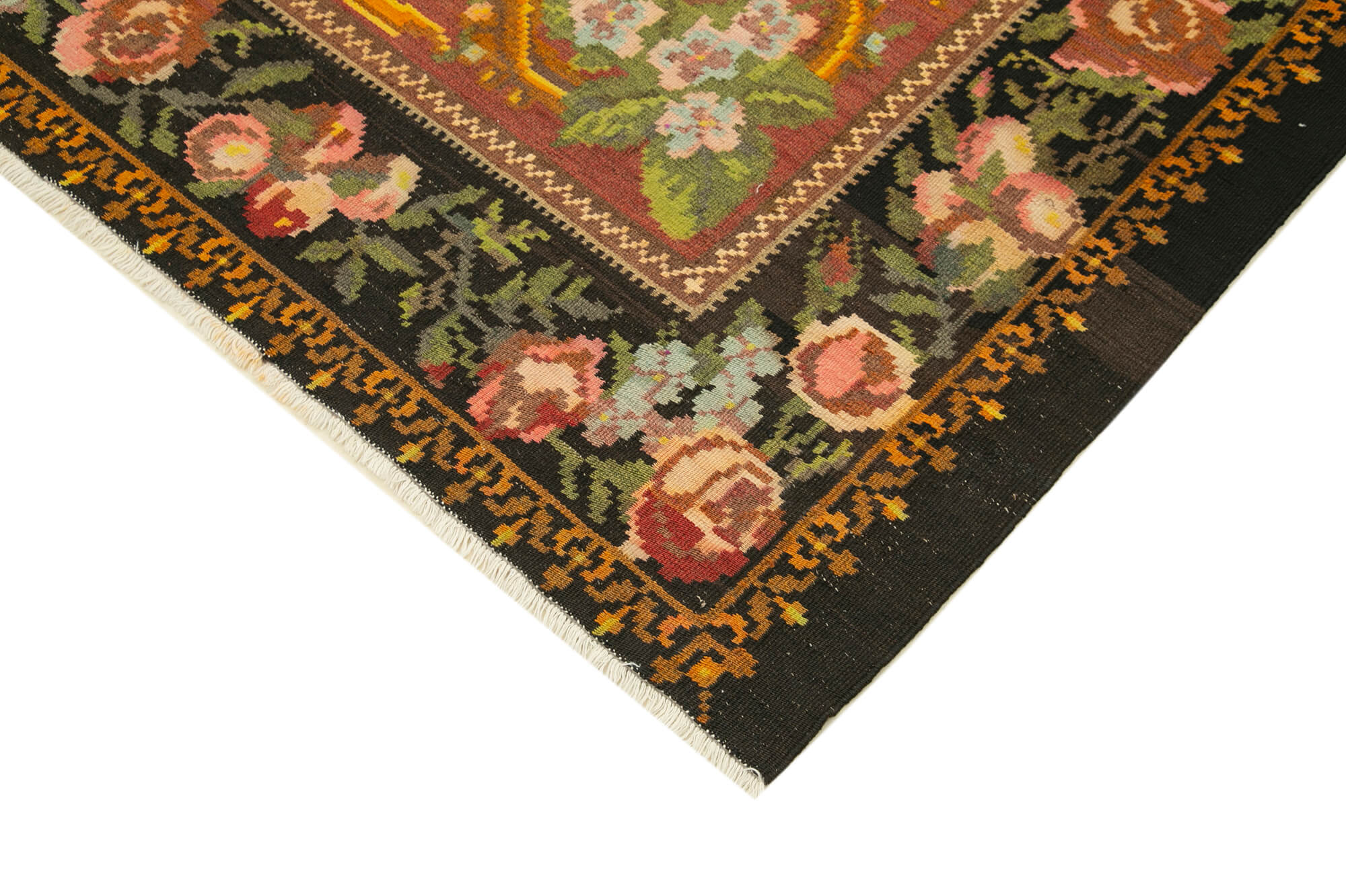 Handmade Wool Rug – Black Floral Design | Turkish Hand Knotted, Soft Wool Texture 7'7"x10'