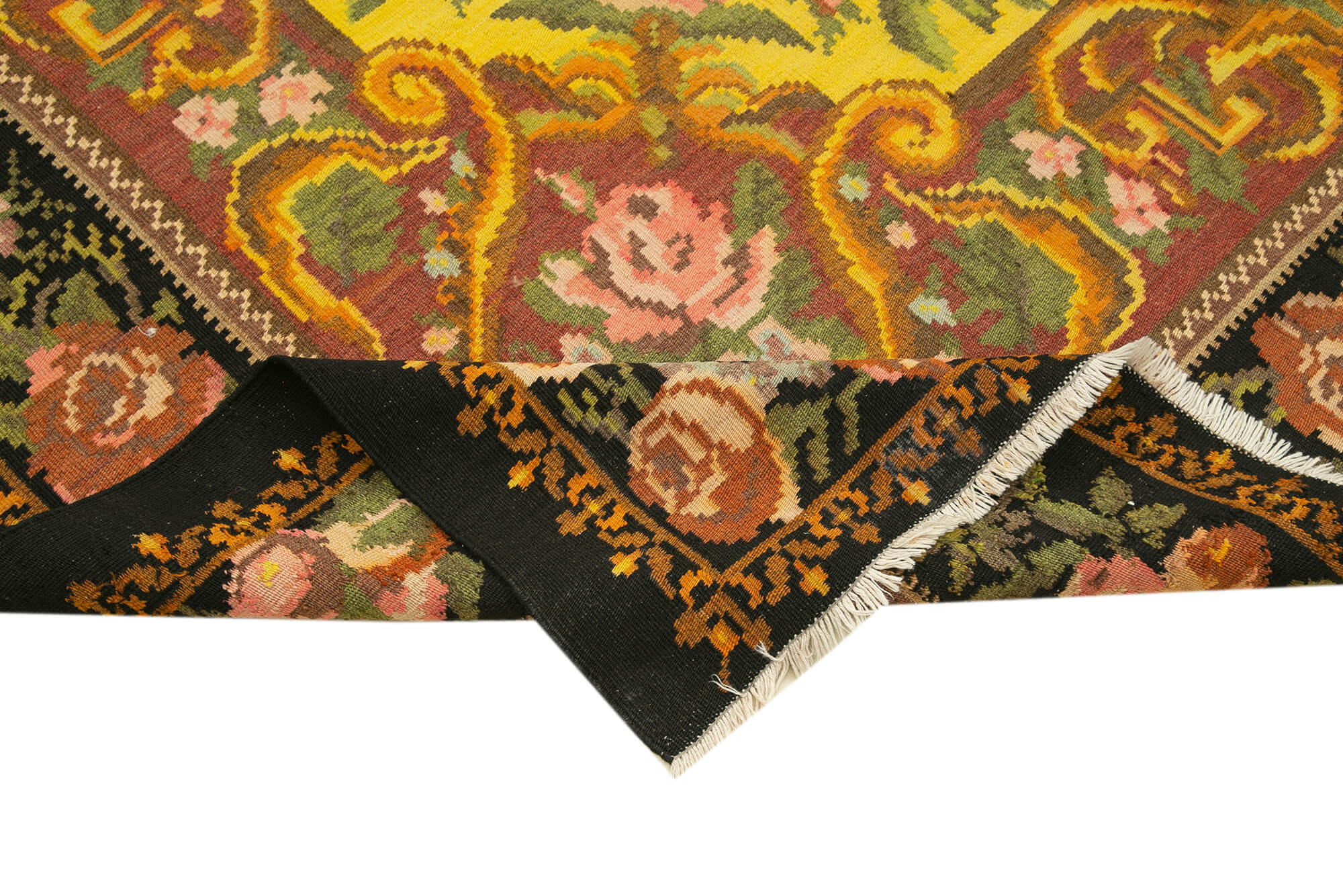 Handmade Wool Rug – Black Floral Design | Turkish Hand Knotted, Soft Wool Texture 7'7"x10'