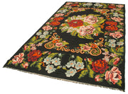 Handmade Wool Rug - Vintage Area Rug With Black Floral Cotton & Goat Hair Design 5'9''x10'6''
