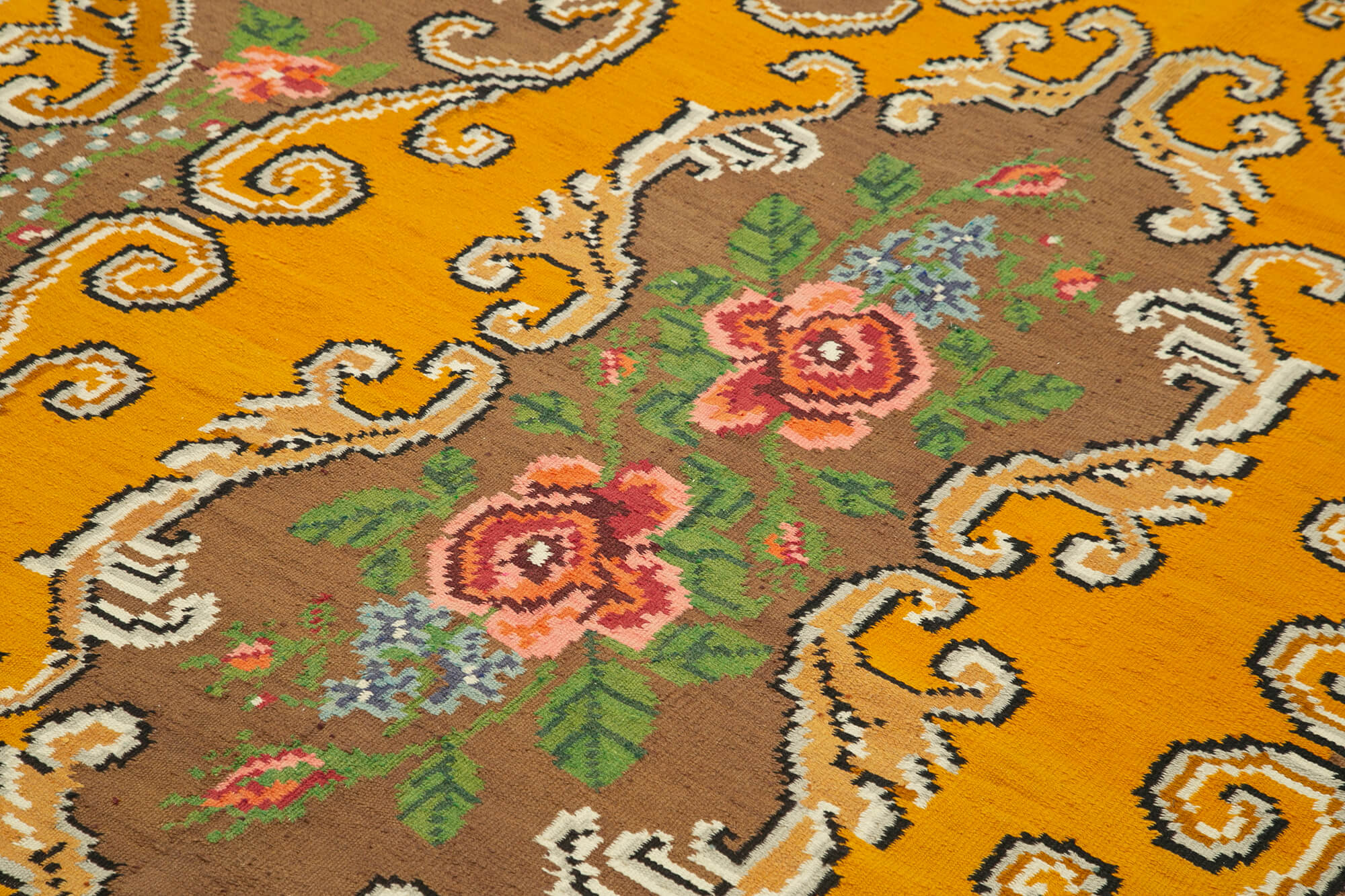 Handmade Wool Area Rug – Vintage Floral Rug with Yellow Floral Carpet, 6x9 Feet