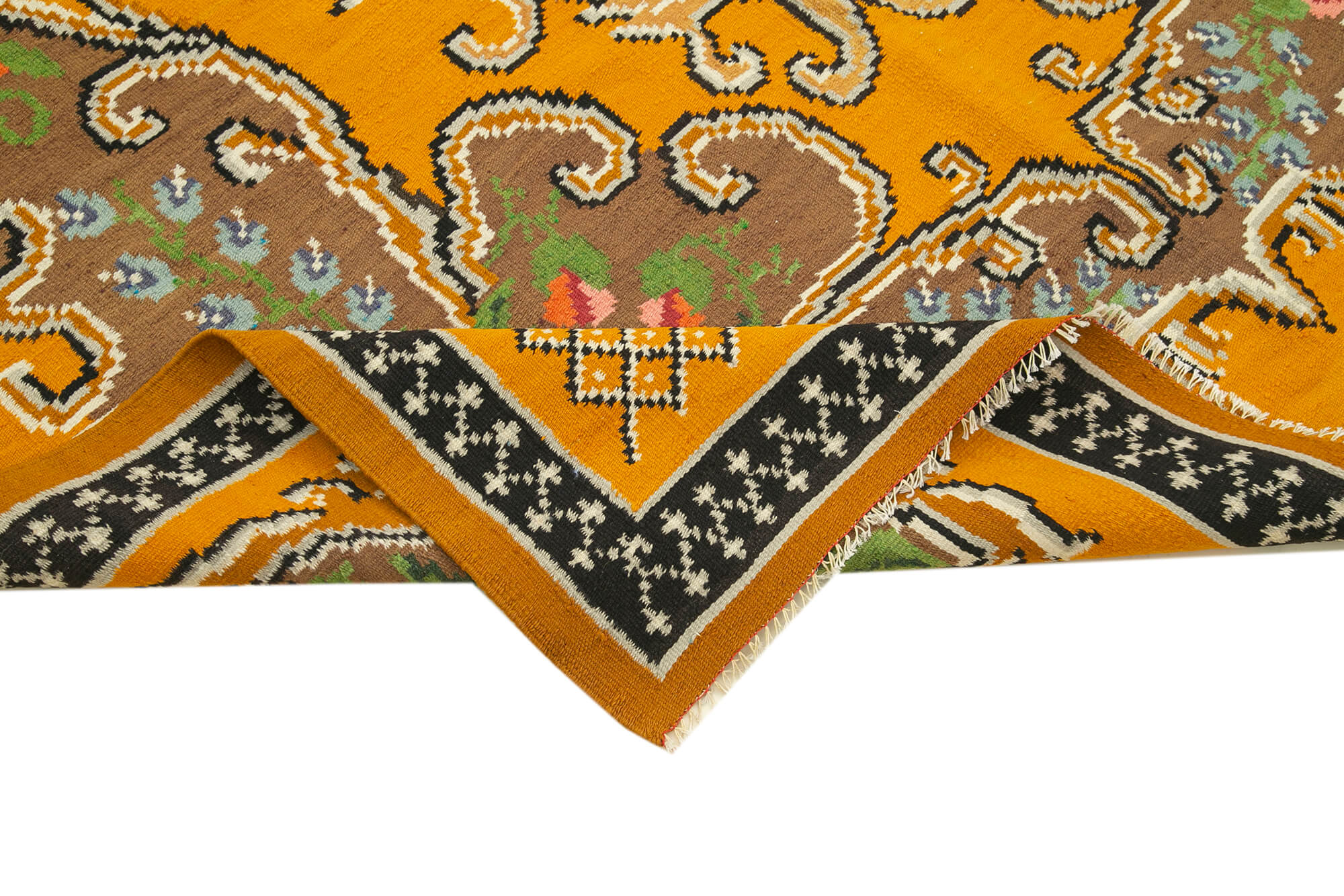 Handmade Wool Area Rug – Vintage Floral Rug with Yellow Floral Carpet, 6x9 Feet