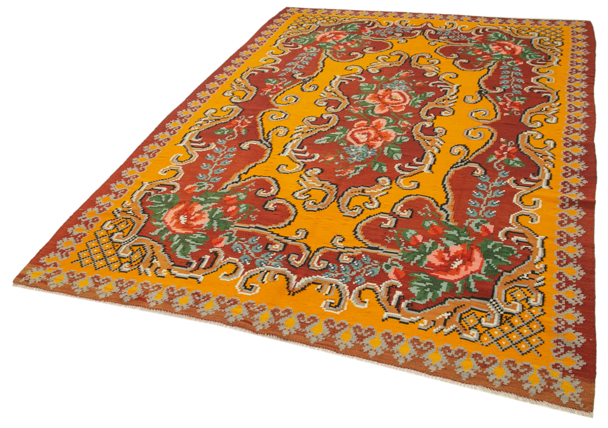 Handmade Wool Rug - Moldovian Red Floral 6x9 Wool Carpet With Goat Hair