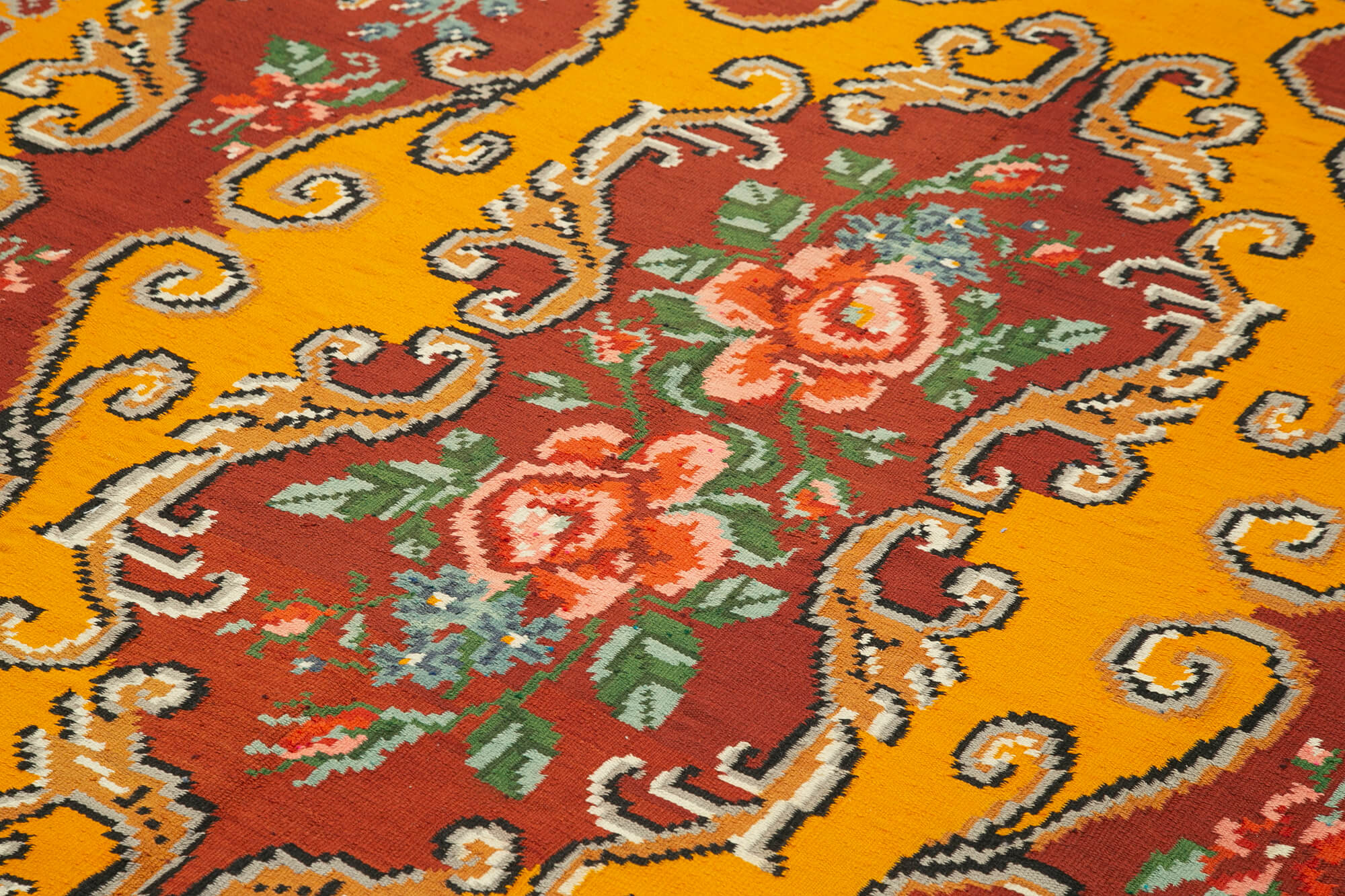 Handmade Wool Rug - Moldovian Red Floral 6x9 Wool Carpet With Goat Hair