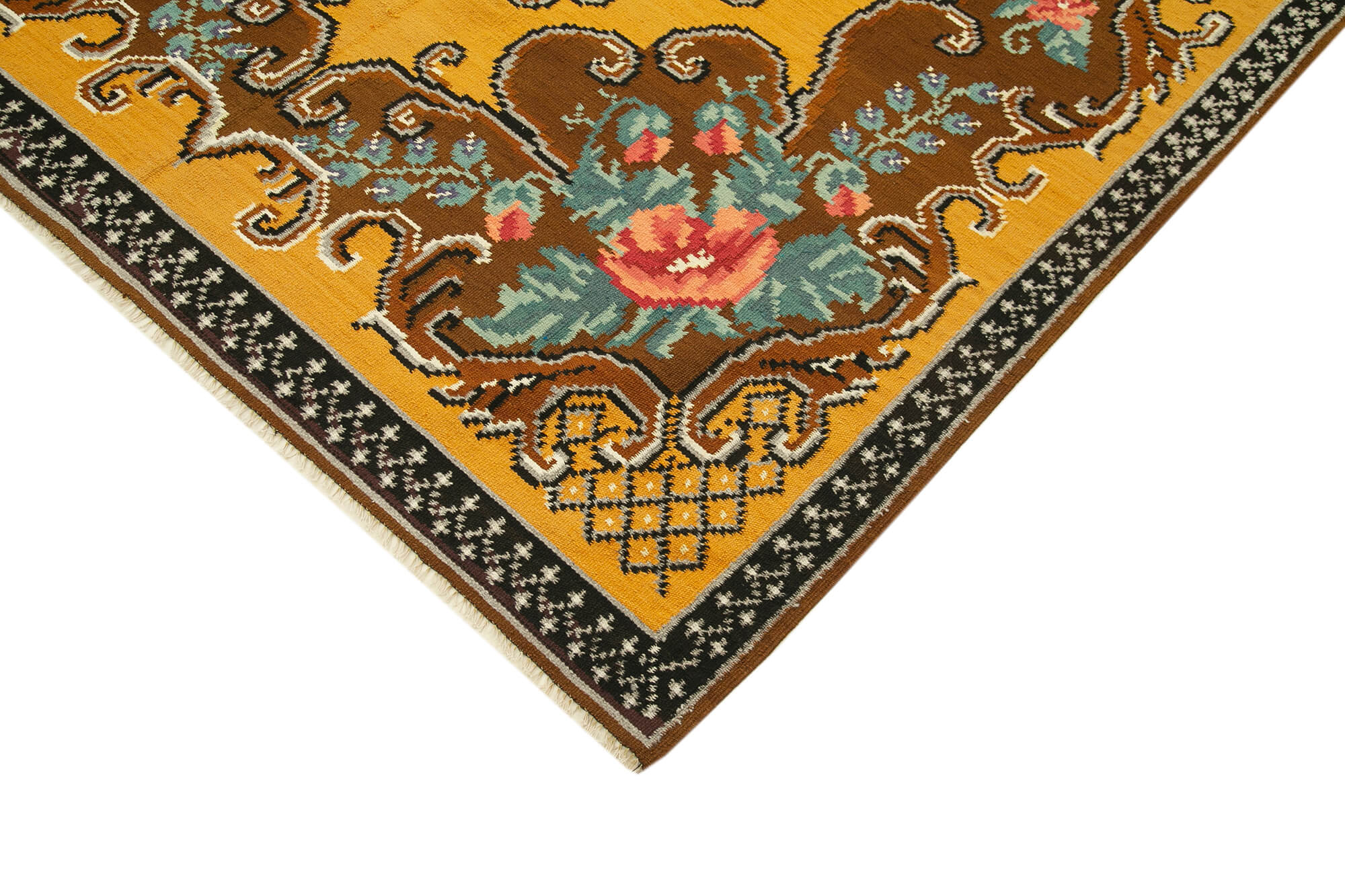 Handmade Wool Rug – Brown Floral Cotton Wool Blend Vintage Area Rug 5'9'' x 8'7''