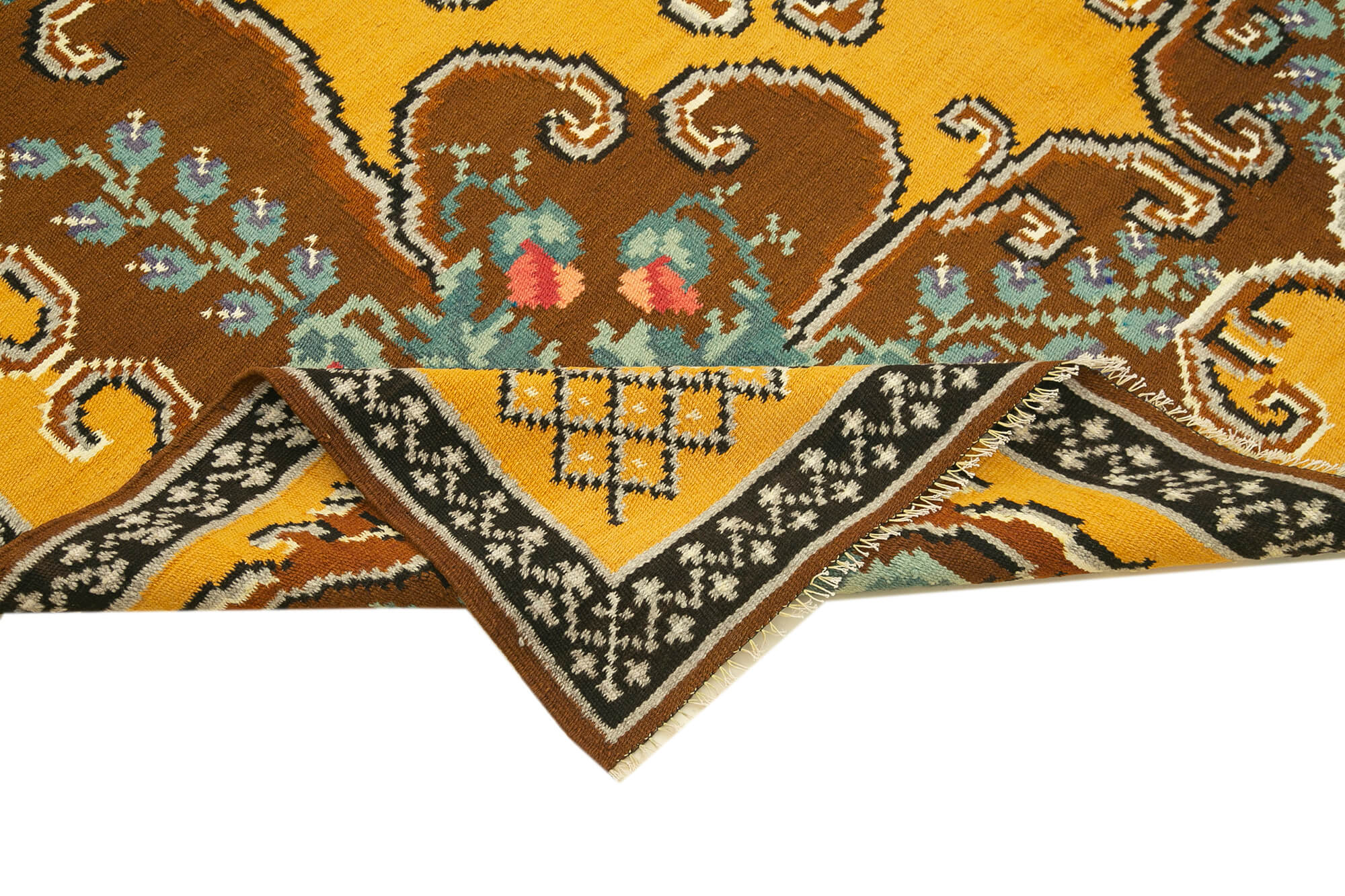 Handmade Wool Rug – Brown Floral Cotton Wool Blend Vintage Area Rug 5'9'' x 8'7''