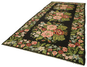 Handmade Wool Area Rug – Black Floral Vintage Hand Woven Rug 6'2''x14'4''